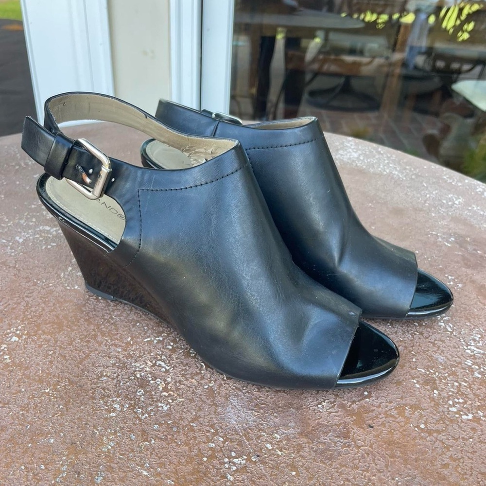 Vintage 90s retro black block heel mule sandals sz 8 - Picture 2 of 6